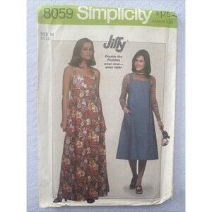 #8059 Simplicity Miss Pullover Dress or Jumper Sewing Pattern Size 14 Retro 70s